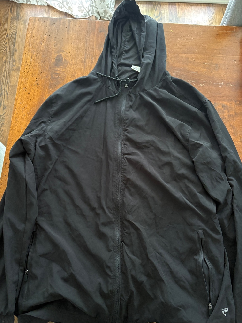Men's Black Hooded Windbreaker Jacket - Lightweight Zip-Up